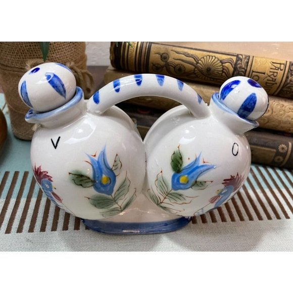 Vintage Nasco Hand Painted Ceramic Pottery OIL & VINEGAR CRUET - Picture 4 of 9